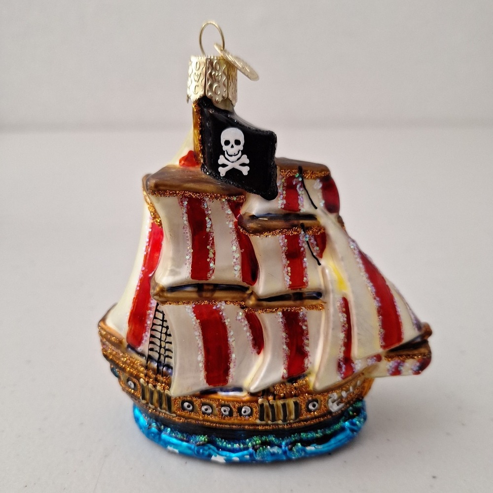 Old World Christmas Blown Glass Ornament Christmas Nautical Pirate Ship Vintage